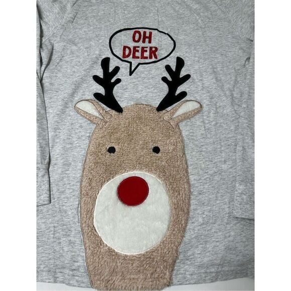 Holiday Time Youth Sz XL (16-18) 3D Reindeer Soft Fuzzy Applique Oh Deer Graphic - Picture 2 of 9